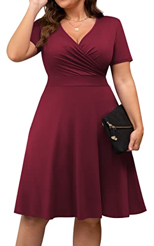 Image of POSESHE Womens Plus Size Dresses Summer Short Sleeve Wrap V-Neck Sundress Casual Wedding Guest Cocktail Dress with Pockets
