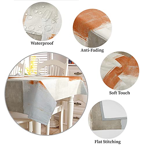 Orange Brown Gray Beige Tablecloth Waterproof Oil-Proof Tablecloths, Abstract Oil Painting Texture Outdoor Table Cloth Dining Table Cover For Kitchen Party Holidays Rectangle Tablecloth 52X70 Inch #TOP4