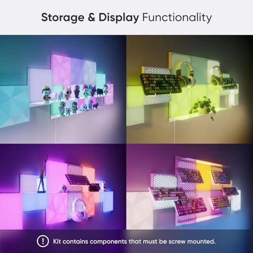 Image of Nanoleaf Blocks Smart LED Wall Light Panels, Squares 4PK with 2 Shelves