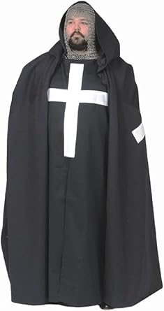 Medieval Crusader Knight Cloak with Red Cross, Black Templar Surcoat, Historical Costume