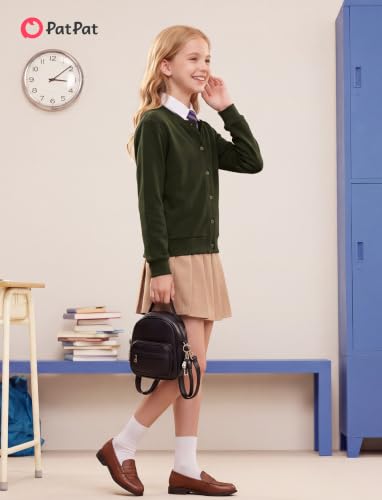Image of PATPAT Girls Cardigan Sweater Knit Long Sleeve School Plain Tops 4-12Y