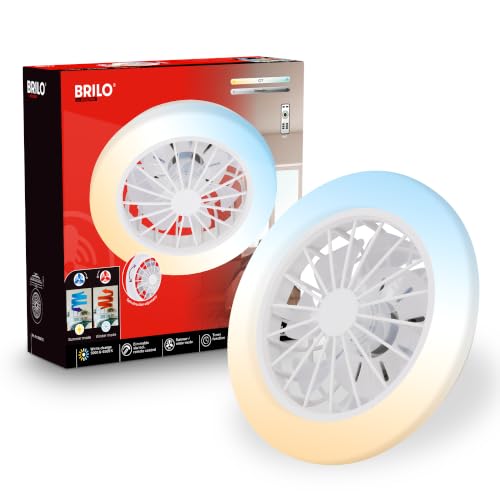 BRILONER - Ventilador de techo con luz LED, mando a distancia, motor DC silencioso con 5 velocidades, CCT y luz regulable, lámpara ventilador techo dormitorio, 38 x 14 cm, blanco