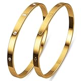 AICase 18 K Gold Plated Love Bangle Bracelet Dupes 2 Sets Gold Stack Wide Wristband Bangle Nail Friendship Bracelet Birthday Lovely Trendy Jewelry Gifts for Women MoM Besties
