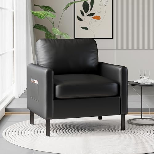 GRAVFORCE Ohrensessel Sessel Klein Bequem und Modern Relaxsessel aus Holz Büro Sessel Wohnzimmer Schlafzimmer Fernsehsessel 136 KG belastbar Schwarz Kunstleder