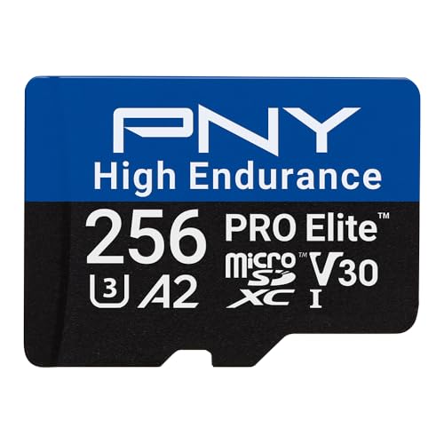 PNY Carte mémoire microSDXC 256Go Pro Elite™ High Endurance C10 U3 V30 A2 – Jusqu'à 100/90 Mo/s en Lecture/écriture, 4K UHD, Full HD, UHS-I, Surveillance, Enregistrement continu, caméra embarquée