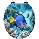 Sedile WC Rotondo Blue Tang A Forma Di Pesce Chirurgo Paracanthurus In Resina, Decorativo con Coperchio, Cerniere A Sgancio Rapido, Chiusura Silenziosa, Facile Installazione.