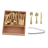 KOMBIUDA 1 Satz Realistische Puppenhaus Besteck aus Kunststoff mit Aufbewahrungsbox für Kreative Rollenspiele und Kinderbildung