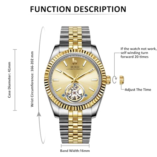 Image of BUREI Men's Classic Luxury Watch Stainless Steel Waterproof Machine Watch Fashion Double Watches Date Sapphire Crystal