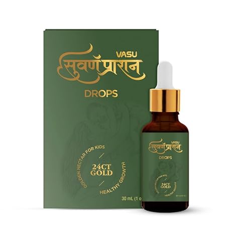 VASU Swarnaprashan Drop For Kids – Natural Formulated With Pure 24Ct Gold | Healthy Growth | Golden Nectar | Improves Strength & Immunity Booster For Kids (0-16 Years) – 30Ml