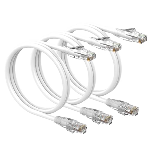 3 Feet Cat6 Patch Cable(3 Pack), Solid Pure Copper Patch Cord, Cat 6 Ethernet Cable, UTP Network, High Speed RJ45 Internet Cable, Compatible for Routers, Switches, PC, Servers, PS4/5, Xbox - White