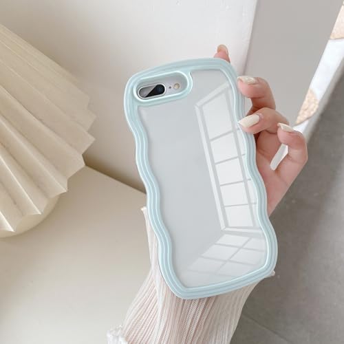 UEEBAI Case for iPhone 7 Plus and iPhone 8 Plus, Clear Case Cute Curvy Aesthetic Wave Wavy Slim Shockproof Phone Bumper Cover Translucent Soft Pretty Protective TPU Case for girls women - Baby Blue