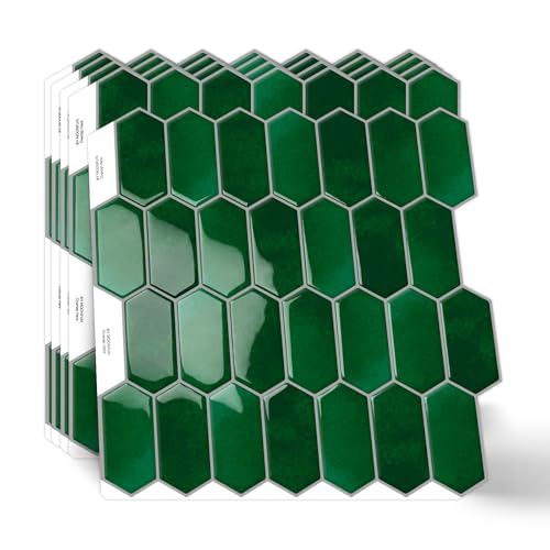 MOONFUN Lange Sechseck Fliesenaufkleber,10 Blätter 3D Selbstklebende Fliesen Klebefliesen 30.5x30.5cm für Küche Badezimmer Wandfliesen