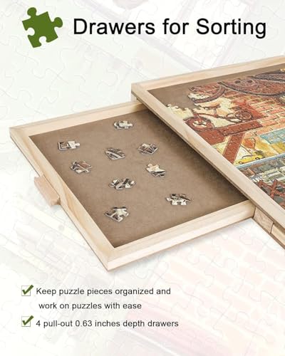All4Jig RH-2C2C-4D 1500 Piece Rotating Puzzle Board With Drawers And Cover,26"X35"Portable Wooden Jigsaw Puzzle Table thumb #3