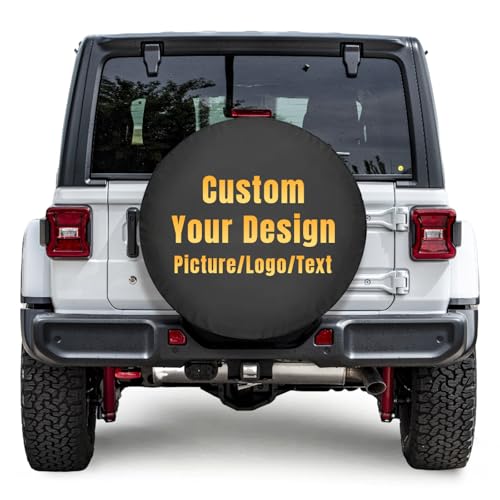 KAINSY Custom Spare Tire Cover, Personalized Wheel Tire Cover Add Your Own Logo Photo Design, PVC Waterproof Leather Universal Tire Protector with Camera Hole for Wrangler Trailer RV SUV