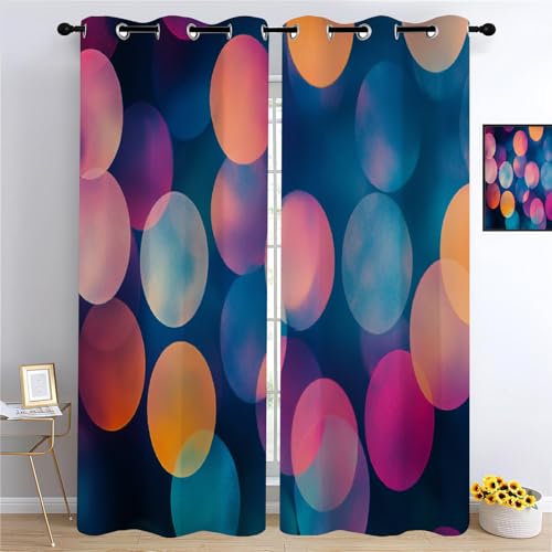 YUEAHOL Círculo Colorido Cortinas Opacas, Naranja Azul Cortinas Termicas Aislantes Frio y Calor Cortinas Blackout con Ojales 2 Piezas para Dormitorio, Salon y Cocina 220 x 210 cm