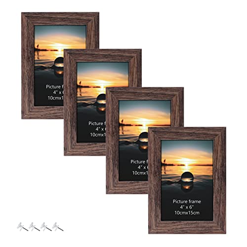 HORLIMER Lot de 4 cadres photo en bois marron rustique pour montage sur table ou mur 15,2 x 10,2 cm Cover