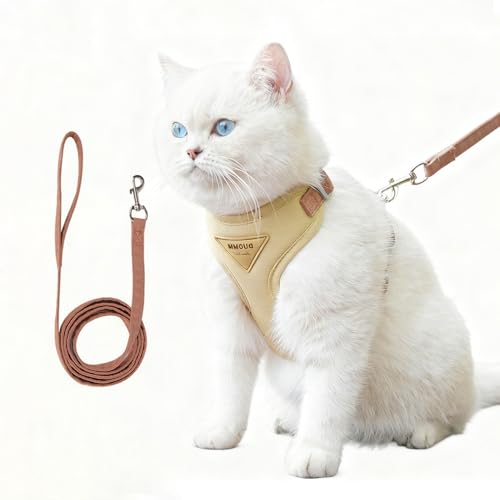 Yume Heya 猫 猫用ハーネス 防?脱抜けない ペット散歩リードセット 子猫小型犬用 ベスト型 ソフト通気メッシュ サイズ調節 軽量お出かけ猫具 頭を通さず簡単装着 (イースカラー, Mサイズ)