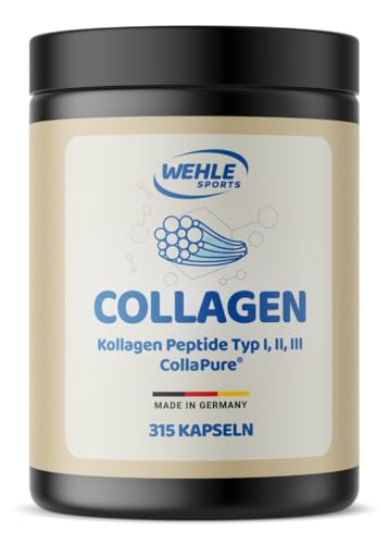 Kollagen Kapseln hochdosiert - 315 Stück - 4550mg Bioaktives Collagen Hydrolysat Peptide pro Tagesdosis - Made in Germany Collagen Kapseln Typ 1, 2 & 3 - Wehle Sports Kollagen Kapseln hochdosiert - 315 Stück - 4550mg Bioaktives Collagen Hydrolysat Peptide pro Tagesdosis - Made in Germany Collagen Kapseln Typ 1, 2 & 3 - Wehle Sports