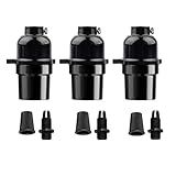 Phenolic Medium Base Light Socket with Push Switch, 3 Pack E26 Medium Screw Light Holder Black Edison Retro Pendant lamp Holder