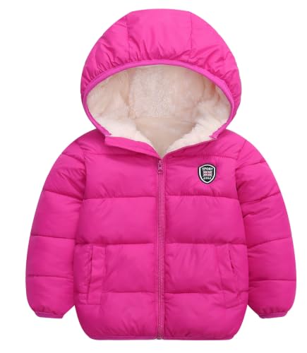 Image of Happy Cherry Boys Girls Winter Thick Jacket Warm Fleece Fur Lining Zipper Hooded Windproof Coat Outwear for 1-7 Years