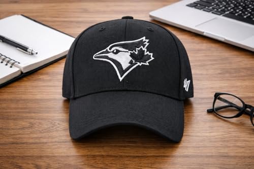 47 MLB Toronto Blue Jays MVP Adjustable Baseball Cap – Structured Wool Blend Hat, Curved Brim, Velcro Strap, One Size Fits Most – Black — view 4