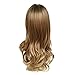Lady Miranda Long Wavy Wig Ombre Black to Honey Blonde Wig for White Women Middle Part Heat Resistant Synthetic Hair Wig for Daily Use