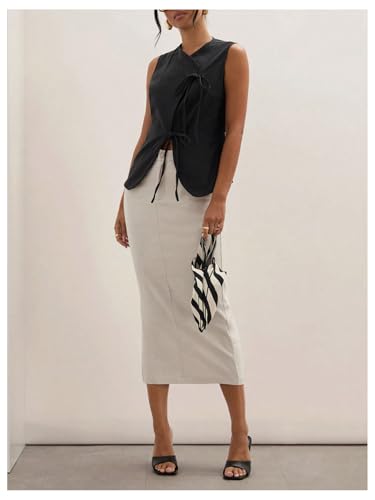 Milumia Women's Bow Tie Tank Top Wrapped Sleeveless Split Hem Summer Causual Linen Vest Tops3