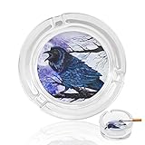Aquarell Raben lila sternenklarer Mond Glas-Aschenbecher Für Zigaretten, Aschenbecher Mit Rillen, Für Drinnen Und Draußen, Heimbüro, Tischplatte, Schreibtischdekoration