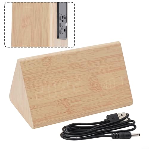 Reloj despertador digital, reloj despertador digital de madera LED, control de temperatura y humedad para el hogar, dormitorio, oficina, viajes - imagen 7