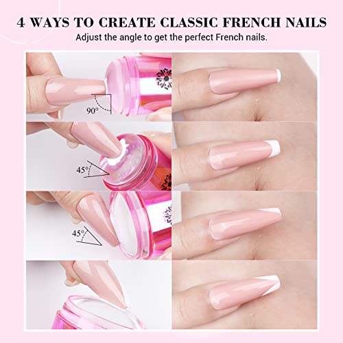 Saviland French Tip Nail Stamp - 18Pcs Clear Silicone Nail Stamping Nail Art Stamper Kit, Blue+Pink Radium Long & Short Jelly Stamper With Scrapers Nail Stamper Kit For French Manicure #TOP3