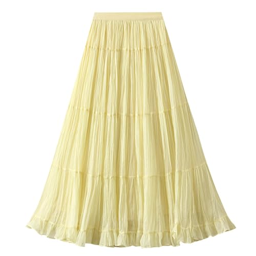 Womens Ruffle Pleated Skirt Maxi Long High Waist Flowy Chiffon Boho Skirts