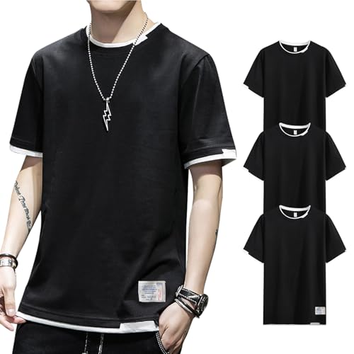 T-Shirt Homme Coton Patchwork Décontracté Col Rond Manches Courtes Lot de 3