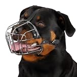 BRONZEDOG Dog Muzzle Adjustable Durable Metal Wire Basket for Large and Extra Large Dogs with Leather Straps Breathable, Drinkable, Training, Prevents Biting