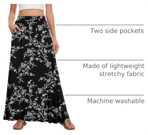 Image of Womens Maxi A-line Long Skirt Casual 2026 Elastic High Waist Flowy Skirts with Pockets