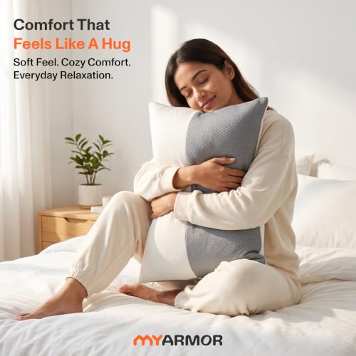 Image of MY ARMOR Sleeping Pillows Set 2 for Bed | 6 Month Warranty | White & Grey