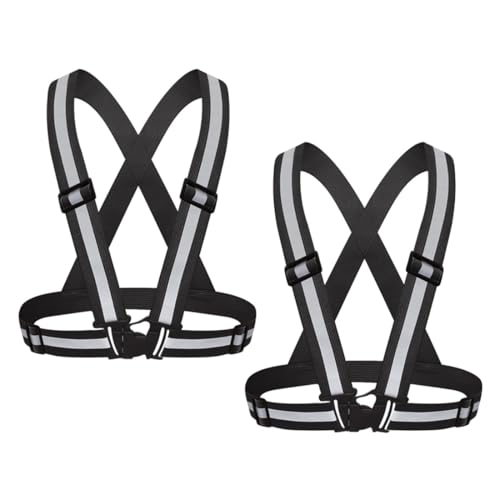 2 Pezzi Bretelle Catarifrangenti, Gilet Alta Visibilità Uomo, Multiuso Ad Giubbotto Catarifrangente, per Jogging, Ciclismo, Escursionismo, Moto o Corsa, Nero
