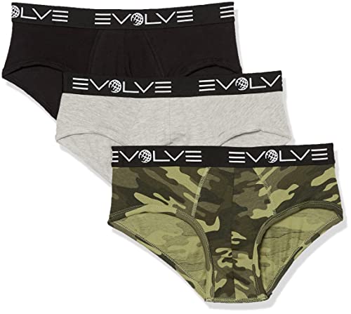 Evolve Men's Cotton Stretch 3 Pack No Show Brief, Black/Heather