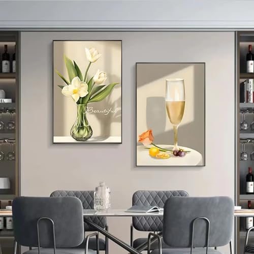Kreative Weingläser-Poster haut de gamme : art minimaliste sur toile pour salon elegant