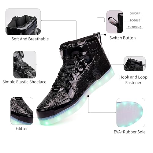 Image of Glitter Led Shoes Light Up Shoes High Top Sneakers for Women Men Flashing Dancing Shoes for Halloween Christmas Party with USB Charging