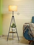 Crosscut Furniture Metal Floor Lamp with Decorative Shelf (Natural Jute). LED Bulb Included.