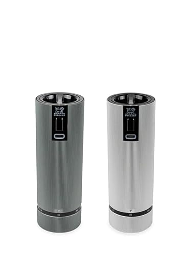 PEUGEOT - Line u'Select 15 cm Rechargeable Electric Pepper and Salt Mill - 6 Predefined Settings - Powdered Salt Innovation, Zirlion Mechanism - Aluminium and Carbon Finish