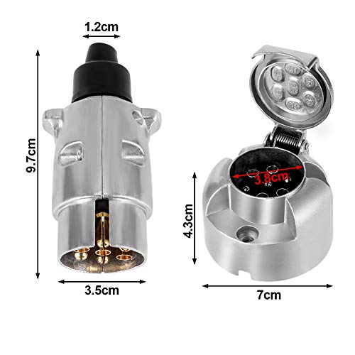 upain 7 Pin Trailer Plug Socket Metal 12V 7 Pin Plug Socket Connectors Waterproof Aluminum Alloy Auto Lamp Connector Tow bar Towing Trailer Socket for Truck RV Cars Boat Caravan - Image 2