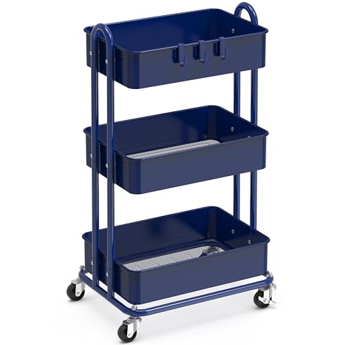 Simple Houseware 3-Tier Heavy Duty Metal Utility Rolling Cart, Navy