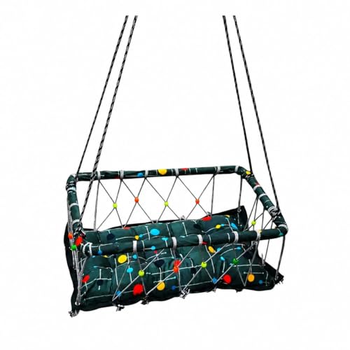 Image of Baby Hanging Swing Cradle with Cushioned Seat, Rope Net Frame, Multicolour Polka Dot Print, for Infants