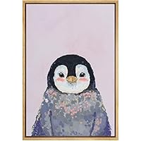 SIGNWIN Framed Canvas Wall Art Cute Nursery Baby Penguin in Lavendar Color Animals Wildlife Oil Painting Modern Art Contemporary Fun Pastel for Living Room, Bedroom, Office - 16