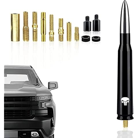 Yonput Pack-1 Car Bullet Antenna, for GM Chevy Silverado 1500 2500 3500 HD Avalanche GMC Sierra 1500 2500 3500 Denali Heavy Duty Pickup Trucks Accessories (Silver #Skull) Cover