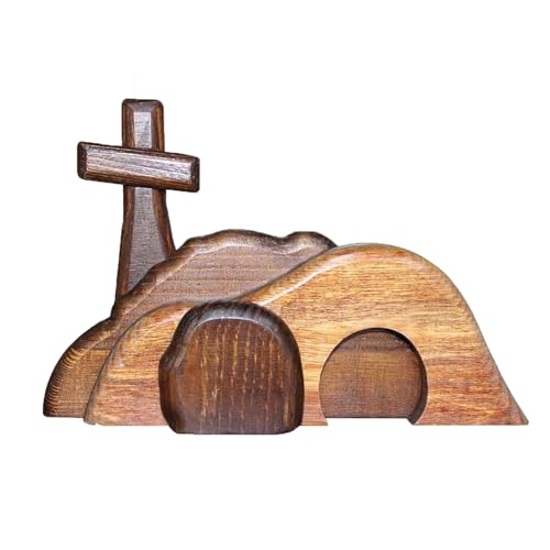 GGES Empty Tomb Easter Scene and Cross,Wooden Empty Tomb Jesus