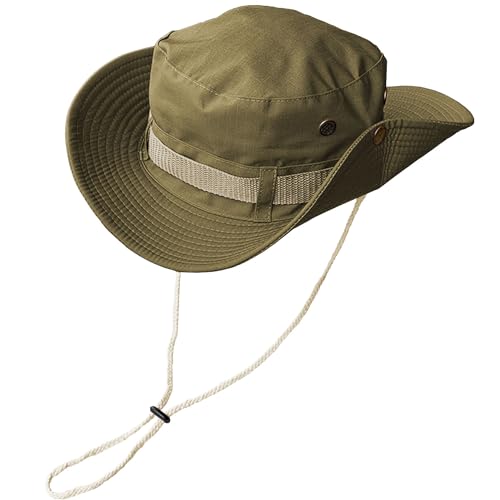 Mtgluk Fishing Hat, Wide Brim Breathable Boonie Hat UV Protection Safari Hiking Bucket Hat Beach Summer Cap (Khaki)