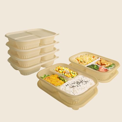 FUailiYY 30 Packs of Disposable 36 Ounce Square Meal Prep Container, 3-Chamber biodegradable clamshell containers, Thickened Food Storage Container With Lid, Stackable. by FUailiYY - Used condition - US$16.23