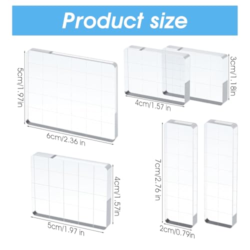 Guduling 6 Pcs Acrylic Stamping Blocks,Clear Acrylic Stamp Block,Acrylics Blocks for Stamping,with Grid Lines for Scrapbooking Crafts Card Making, Assorted Sizes